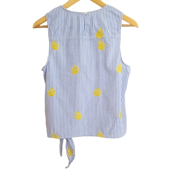 J. Crew Blue Striped Sleeveless Top Embroidered Pineapple SZ 6 - Picture 6 of 11